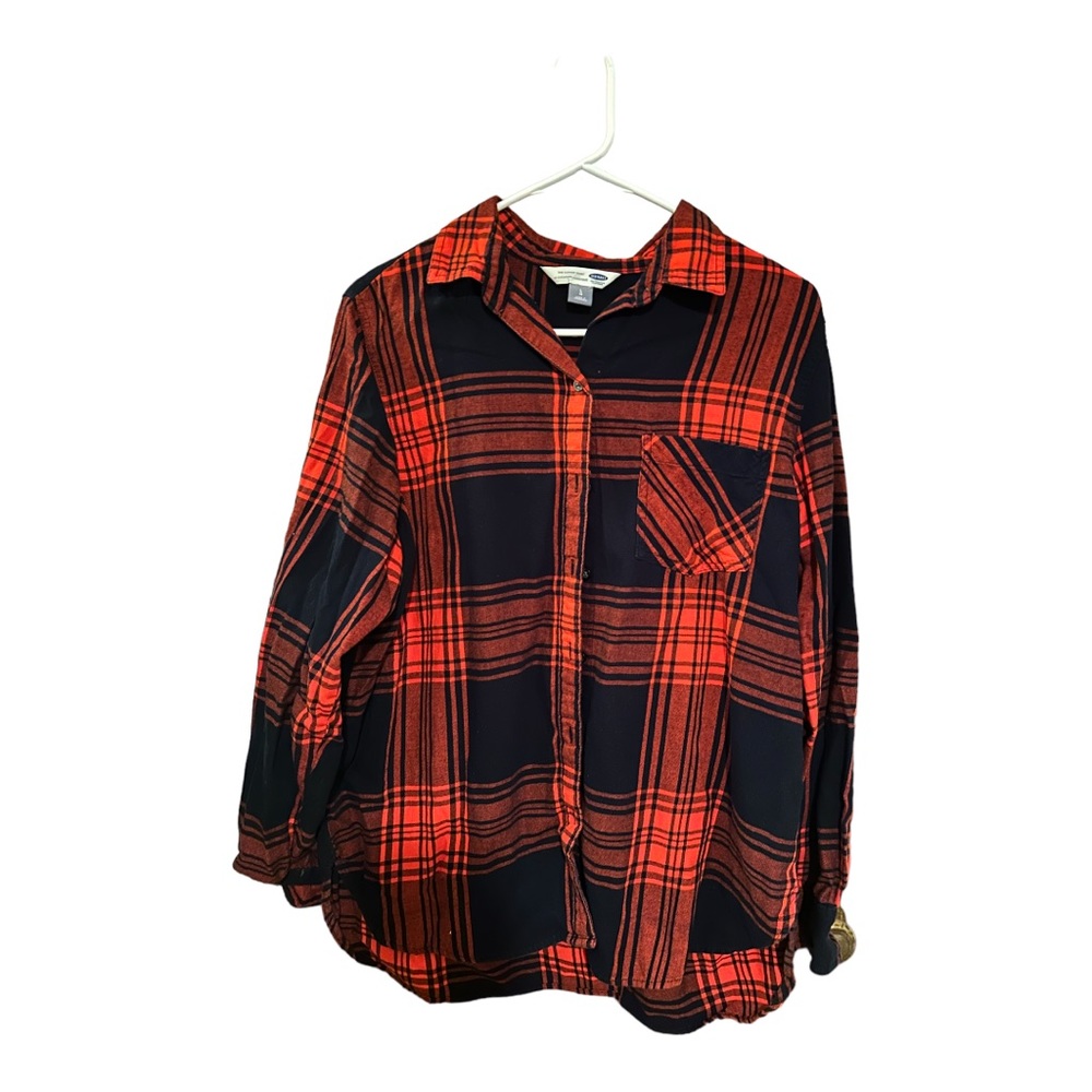 Old Navy Red and Dark Blue Button Up Flannel Size Large